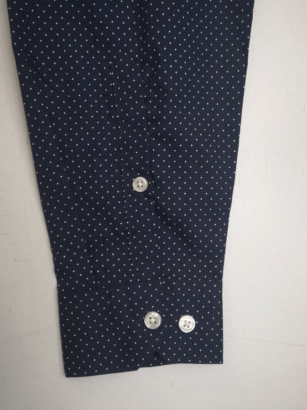 H&M Men's Size Medium Navy w/ White Polka Dots Slim Fit Easy Iron Dress Shirt - Picture 5 of 10